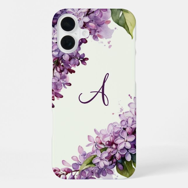 Funda Para iPhone Flores de Lila Verde Claro Monogramadas (Reverso )