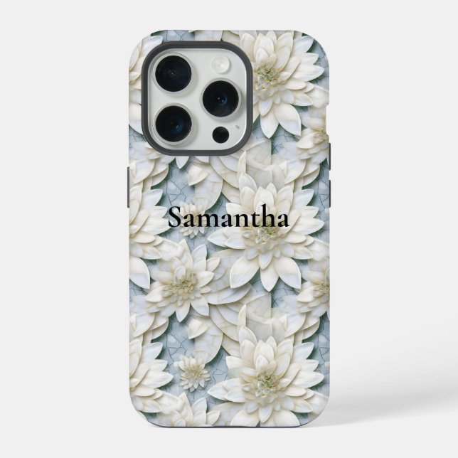 Funda Para iPhone Flores de Loto Blancas Azules   (Reverso )