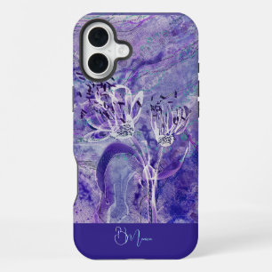 Funda Para iPhone 16 Plus Flores de Mármol Purpura Femeninas Modernas