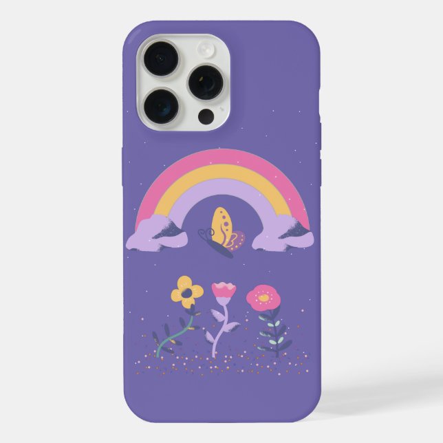 Funda Para iPhone Flores de nubes de mariposa arco iris (Reverso )