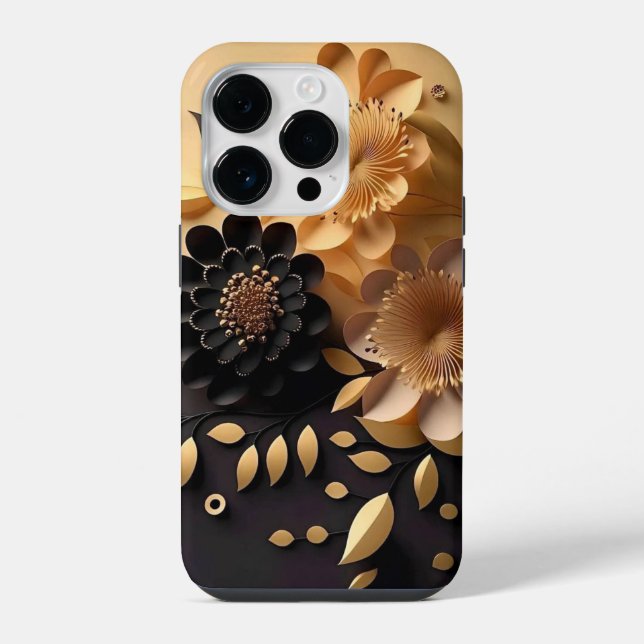 Funda Para iPhone Flores de oro y negro 3D (Reverso )