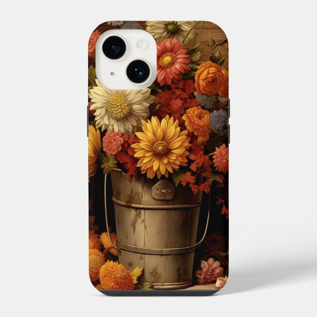 Funda Para iPhone flores de otoño rústicas marrón dorado naranja bla (Reverso )