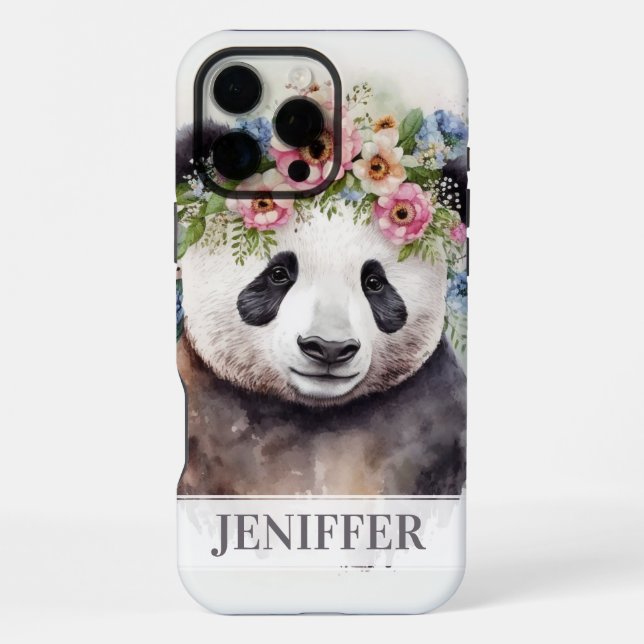 Funda Para iPhone Flores de Panda Acuarela                           (Reverso )