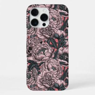 Funda Para iPhone 16 Pro Max Flores de peonía rosadas y mariposas nocturnas