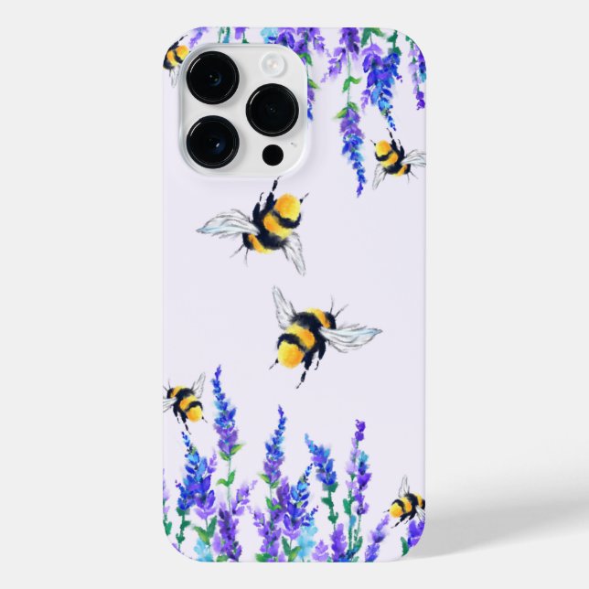 Funda Para iPhone Flores de primavera y abejas volando (Reverso)
