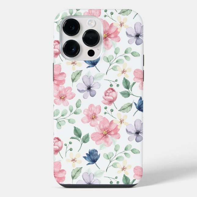 Funda Para iPhone Flores de primavera y patrón de hojas (Reverso )
