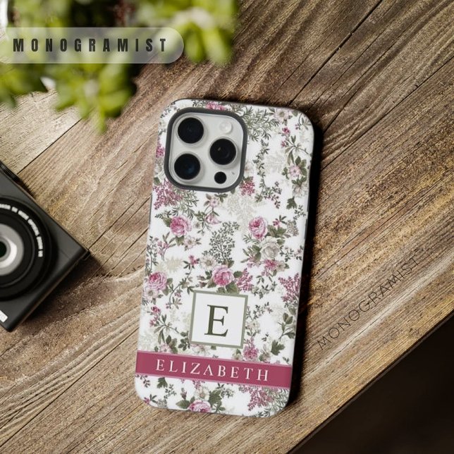 Funda Para iPhone Flores de rosa rosada floral blanca personalizable (Customizable White Floral Pink Rose Flowers iPhone Case)