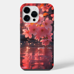 Funda Para iPhone 14 Pro Max Flores de Sakura Rosadas Sobre el Agua Primavera