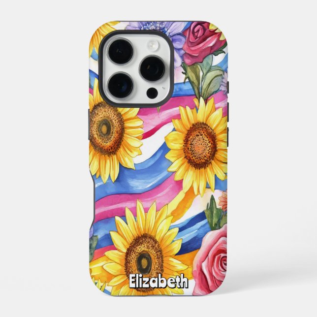 Funda Para iPhone Flores de sol y olas de arcoiris (Reverso )
