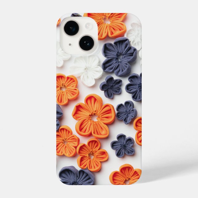 Funda Para iPhone Flores de tela cosida artesanal de primavera azul  (Reverso )