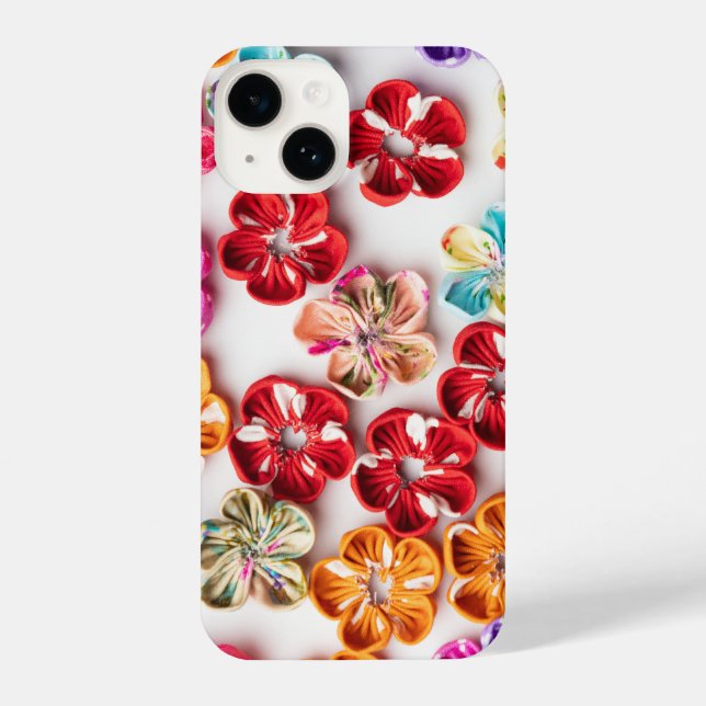 Funda Para iPhone Flores de tela de coser hechas a mano de primavera (Reverso )