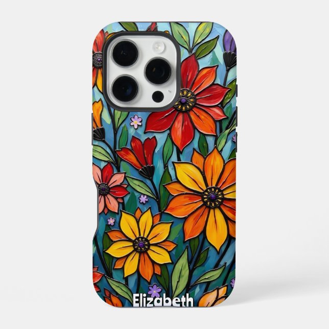 Funda Para iPhone Flores de Vidrio Emplomado Paleta Alegre (Reverso )