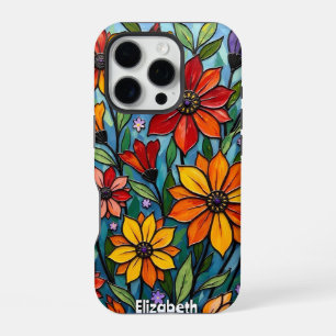 Funda Para iPhone 16 Pro Flores de vidrio manchadas de paleta alegres