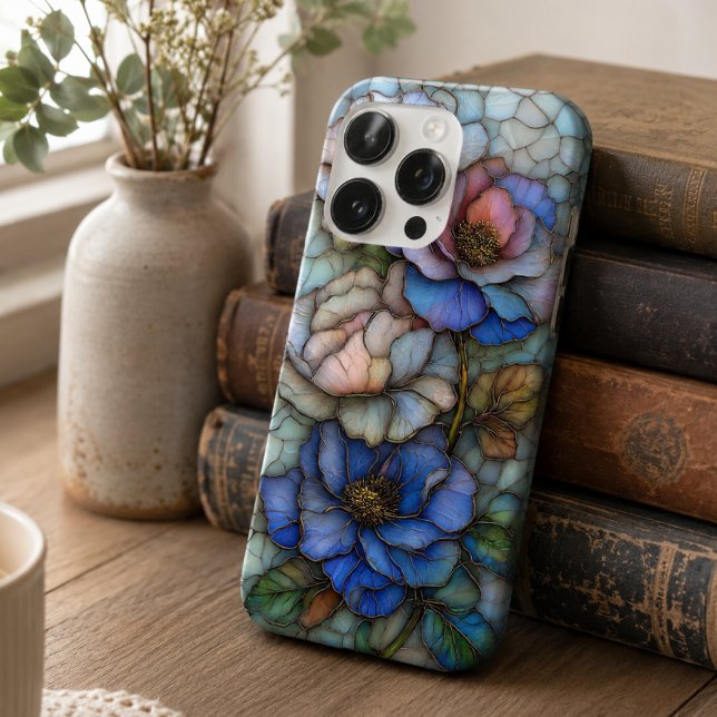 Funda Para iPhone Flores de Vidrio Pintado Elegantes Azules y Morada (Subido por el creador)