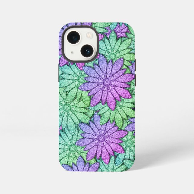 Funda Para iPhone Flores divertidas moradas y verdes (Reverso )