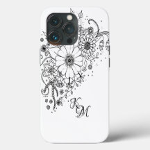 Flores Doodle en Blanco y Negro para Colorear
