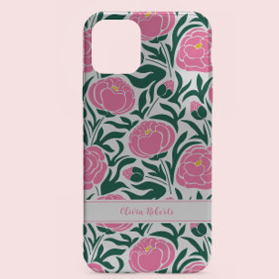 Funda Para iPhone 14 Flores elegantes de peones rosados personalizadas