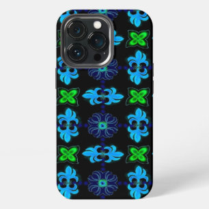 Funda Para iPhone 13 Pro Flores en azul azul verde estilo Art Deco Retro