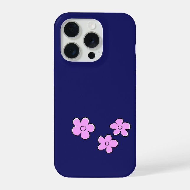 Funda Para iPhone Flores Felices - Rosa sobre Azul Oscuro (Reverso )