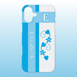 Funda Para iPhone 16 Plus Flores iniciales de nombre personalizado corazones