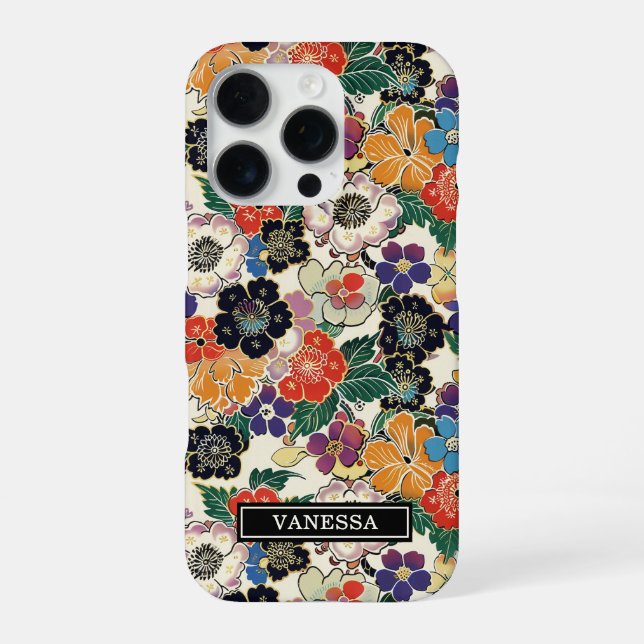 Funda Para iPhone Flores Japonesas Coloridas Monogramadas (Reverso)