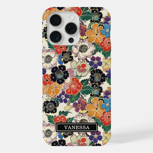 Funda Para iPhone Flores Japonesas Coloridas Monogramadas (Reverso )