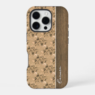 Funda Para iPhone 16 Pro Flores Marrones de Primavera Vintage con Nombre Pe