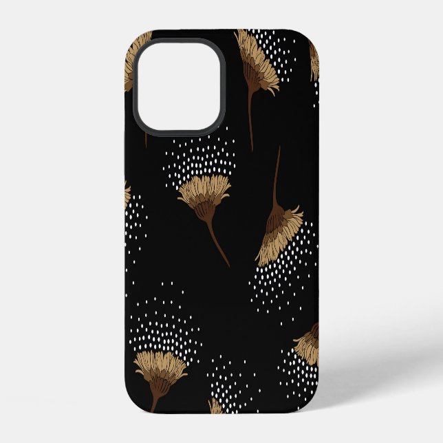 Funda Para iPhone Flores marrones, fondo negro transparente. (Reverso )