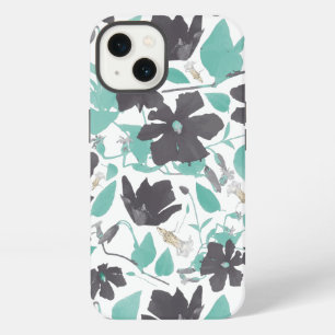 Flores Modernas de Moda Grises Teal Patrón Ca