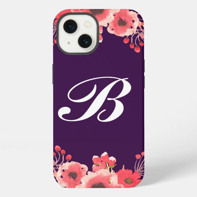 Funda Para iPhone Flores Monogramadas de Tonos de Joyas Moradas en A (Reverso )