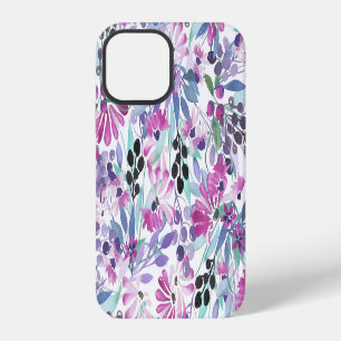 Funda Para iPhone 12 Flores Moradas y Bayas: Acuarela