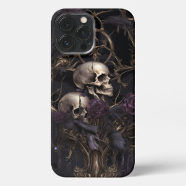 Funda Para iPhone 13 Pro Max Flores moradas y cráneos