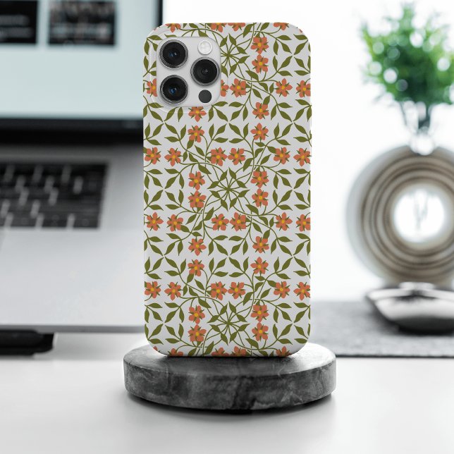 Funda Para iPhone Flores naranjas, patrón floral, follaje, boho (Subido por el creador)