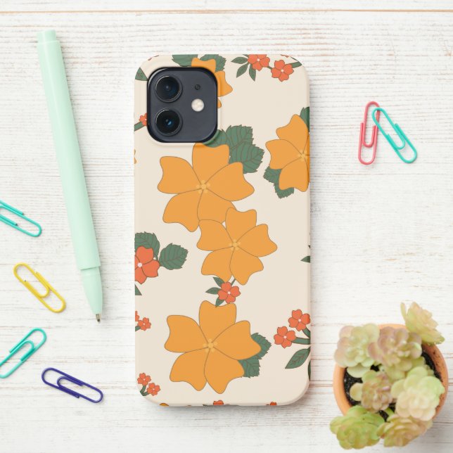 Funda Para iPhone Flores naranjas, Patrón Floral, Patrón De Flores (En el escritorio)