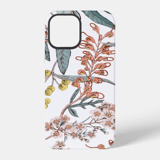 Funda Para iPhone Flores nativas australianas. Patrón sin foco negro (Reverso )
