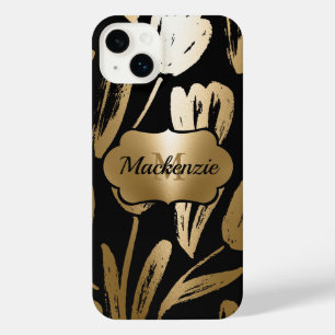 Funda Para iPhone 14 Plus Flores negras y doradas