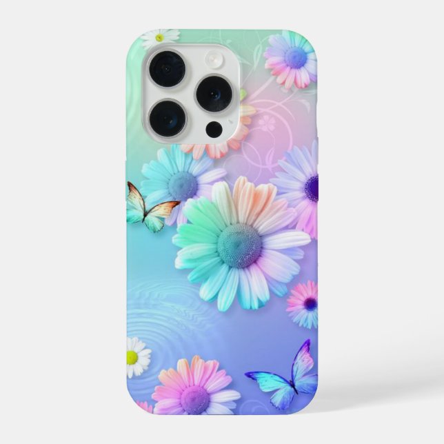 Funda Para iPhone Flores pasteles y mariposas (Reverso )