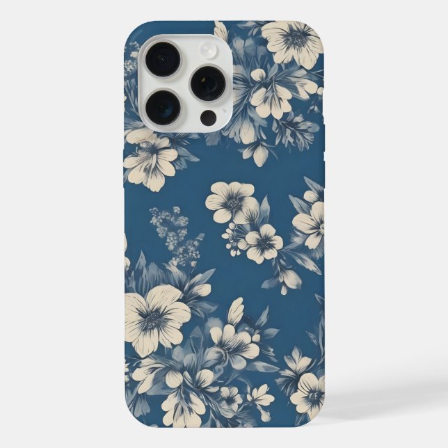 Funda Para iPhone flores pequeñas azules vintage (Reverso )