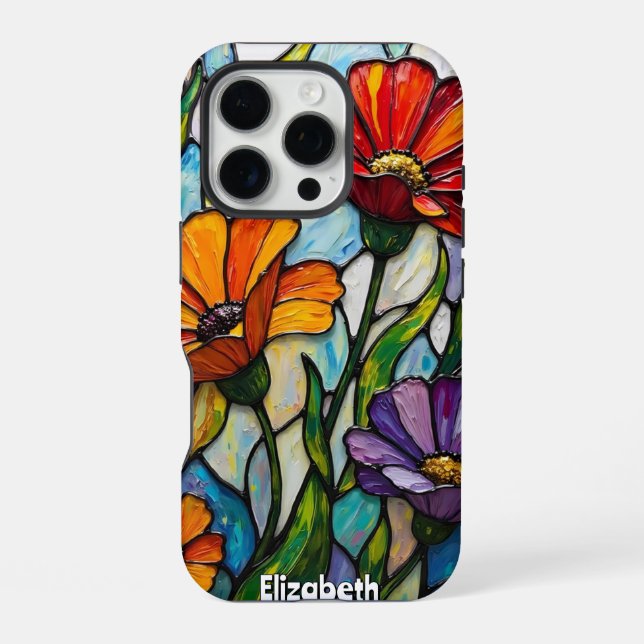 Funda Para iPhone Flores Radiantes en Paneles de Vidrio (Reverso )
