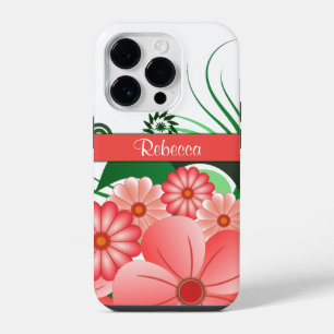 Funda Para iPhone 14 Pro Flores rosadas bonitas Hibiscus floral nombre pers