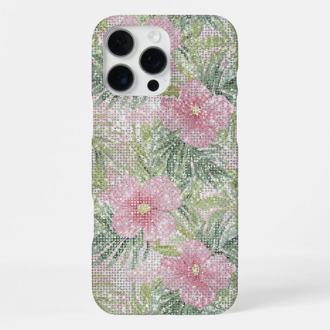 Funda Para iPhone Flores rosadas tropicales brillan (Reverso )