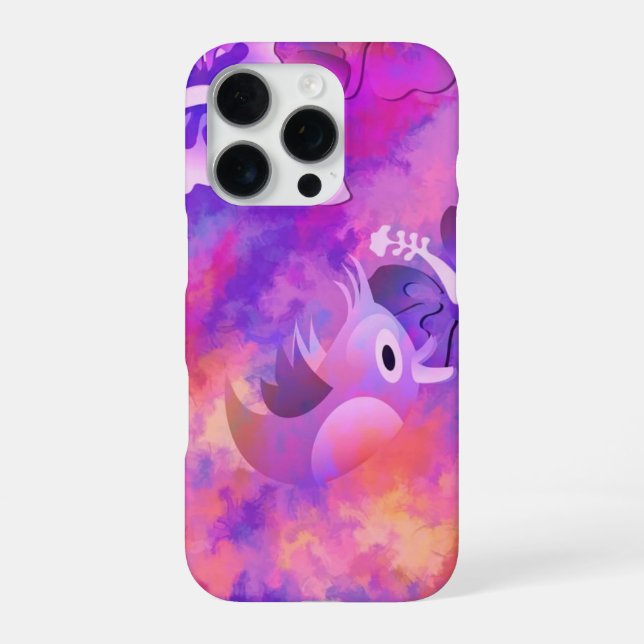 Funda Para iPhone Flores rosas abstractas y arte de aves (Reverso)