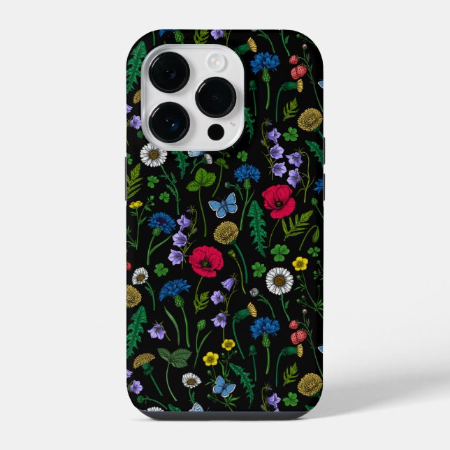 Funda Para iPhone Flores silvestres sobre negro (Reverso )