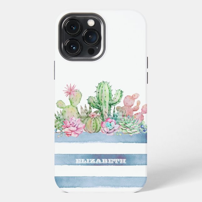 Funda Para iPhone Flores Suculentas Cactus Rayas (Reverso )