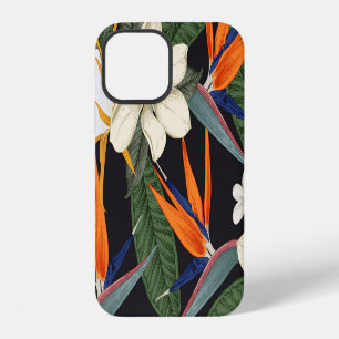 Funda Para iPhone 12 Flores tropicales, fondo oscuro, sin costura flora