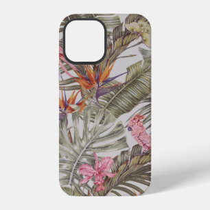 Funda Para iPhone 12 Flores tropicales, hojas de palma, pájaro del para