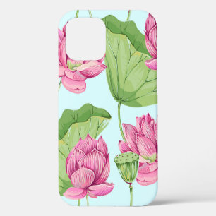 Funda Para iPhone 12 Flores tropicales, hojas, loto rosado, lirio acuát
