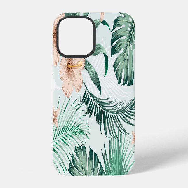 Funda Para iPhone Flores tropicales, patrón de follaje exuberante. (Reverso )