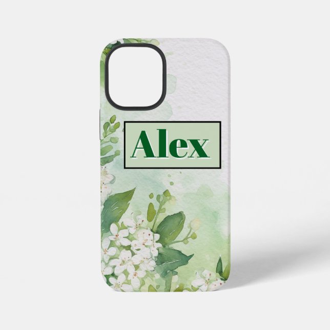 Funda Para iPhone Flores Verdes Acuarela Moderna & personalizar (Reverso )