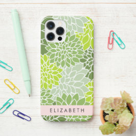 Funda Para iPhone 12 Pro Flores verdes de Dahlia, patrón floral, tu nombre